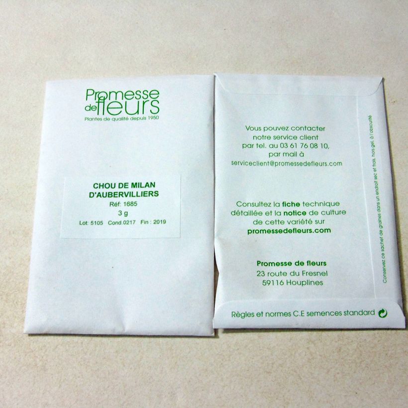 Example of Chou de Milan d'Aubervilliers le sachet de 850 graines environ (minimum 3g) as you get