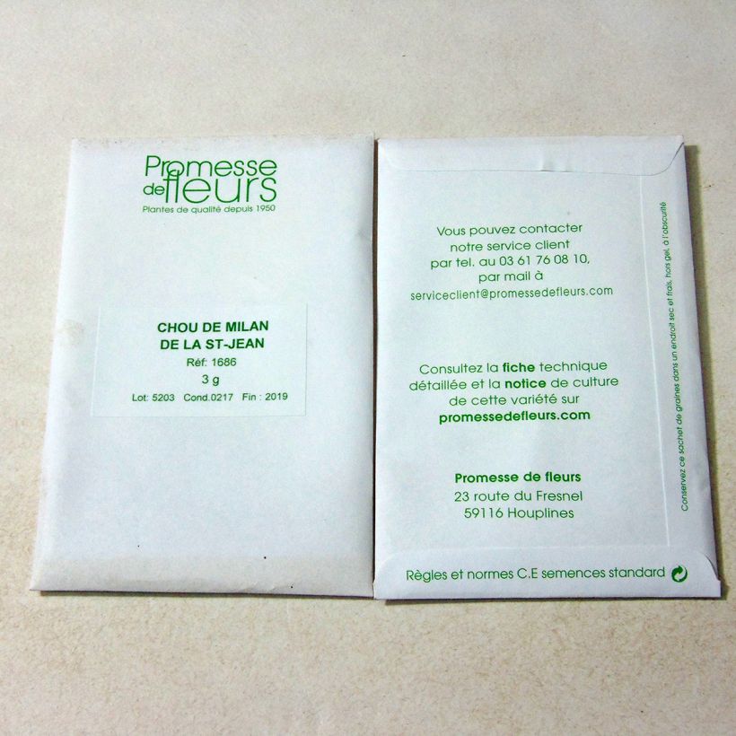 Exemple de spécimen de Chou de Milan de la Saint Jean le sachet de +/- 1000 graines environ (minimum 3g) tel que livré