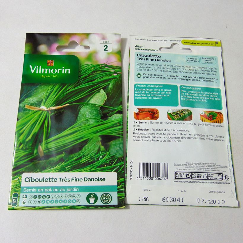Exemple de spécimen de Ciboulette très fine danoise - Vilmorin le sachet de 480 graines environ (1g) tel que livré