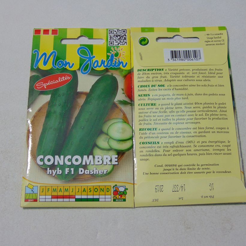 Exemple de spécimen de Concombre Dasher F1 - Cucumis sativus le sachet de 35 graines environ (1g) tel que livré