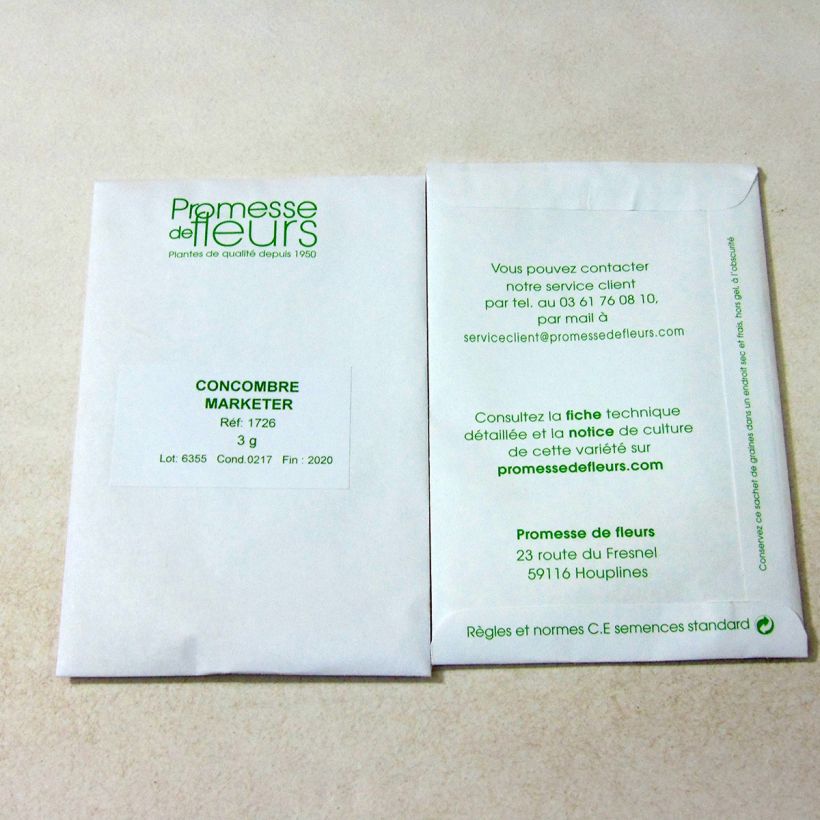 Example of Concombre Marketer le sachet de +/- 100 graines environ (minimum 3g) as you get