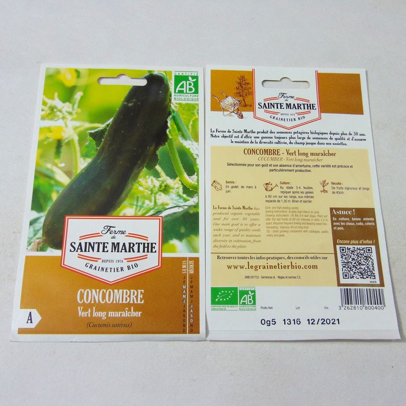 Example of Concombre Vert Long Maraîcher Bio - Ferme de Sainte Marthe le sachet de 15 graines environ as you get