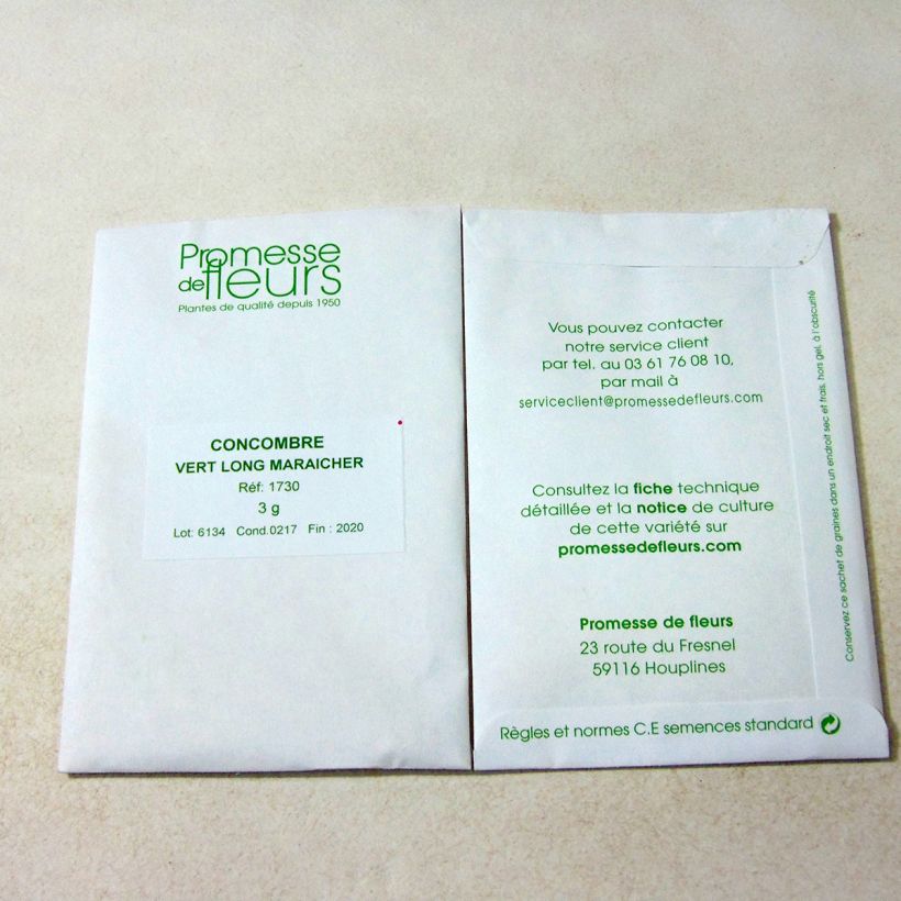 Example of Concombre Vert long maraîcher le sachet de +/- 100 graines environ (minimum 3g) as you get