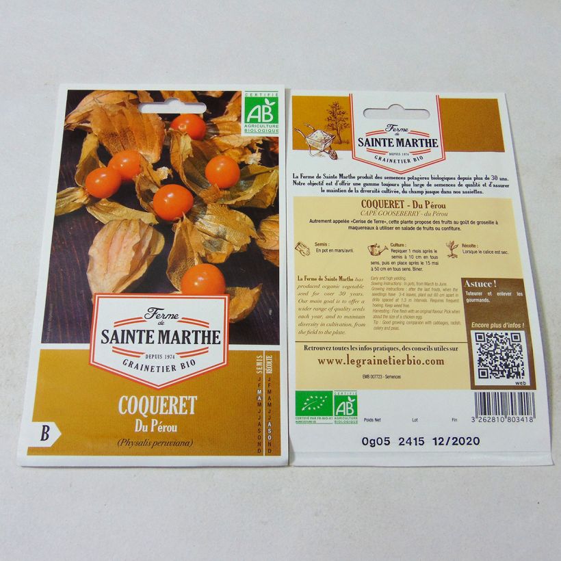 Example of Coqueret du Pérou Bio - Ferme de Sainte Marthe le sachet de 50 graines environ as you get