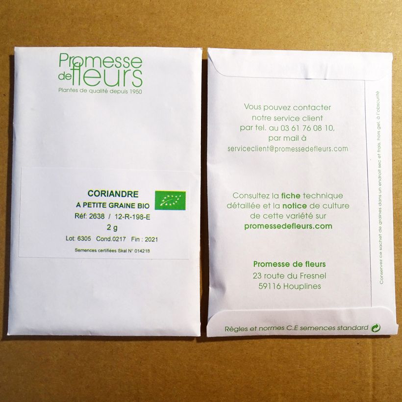 Exemple de spécimen de Coriandre cultivée Bio le sachet de +/- 120 graines environ (minimum 2g) tel que livré