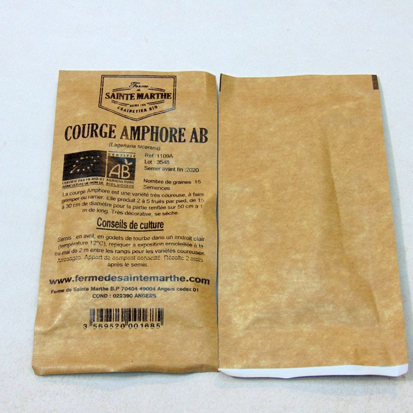 Exemple de spécimen de Courge Amphore Bio - Ferme de Sainte Marthe le sachet de 15 graines environ (3g) tel que livré