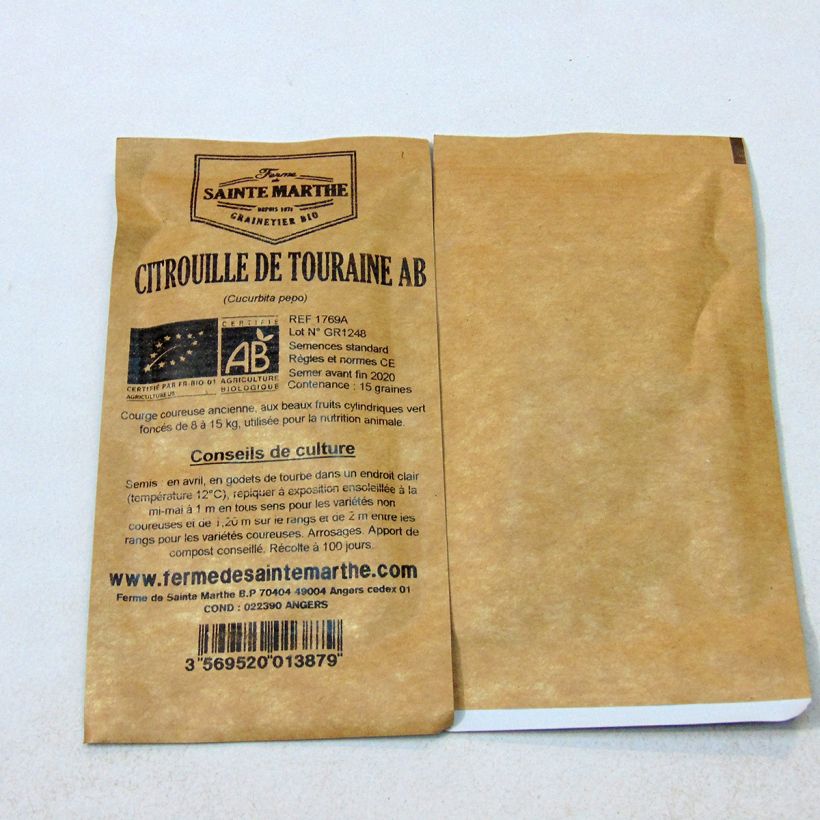 Exemple de spécimen de Courge Citrouille de Touraine Bio - Ferme de Sainte Marthe le sachet de 15 graines environ (6g) tel que livré