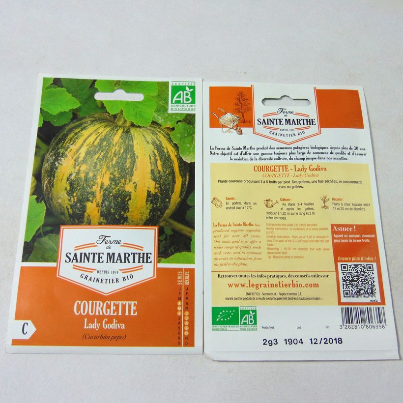 Example of Courge Lady Godiva Bio - Ferme de Sainte Marthe le sachet de 8 graines environ (2.3g) as you get