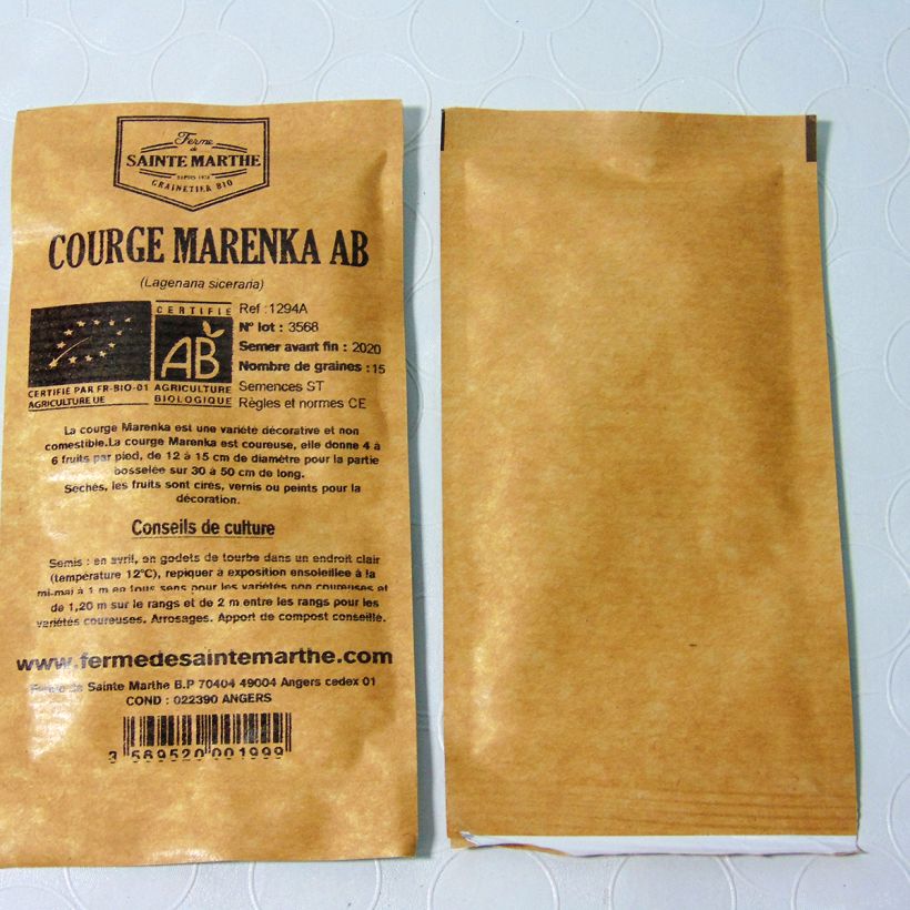 Exemple de spécimen de Courge Marenka Bio - Ferme de Sainte Marthe le sachet de 15 graines environ (2g) tel que livré