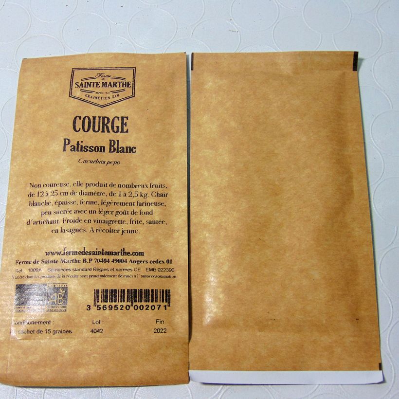 Example of Courge Pâtisson Blanc Bio - Ferme de Sainte Marthe le sachet de 10 graines environ (1g) as you get