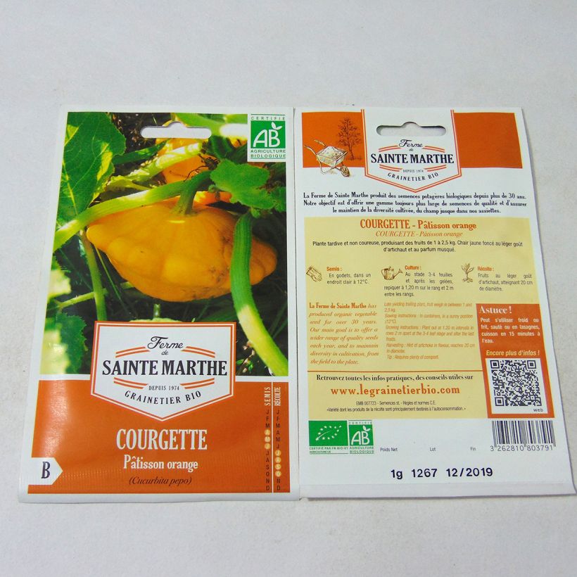 Example of Courge Pâtisson Orange Bio - Ferme de Sainte Marthe le sachet de 10 graines environ (1g) as you get