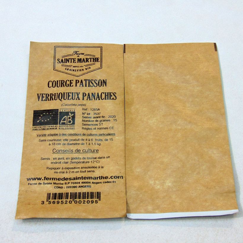 Example of Courge Pâtisson verruqueux panaché Bio - Ferme de Sainte Marthe le sachet de 20 graines environ (1g) as you get