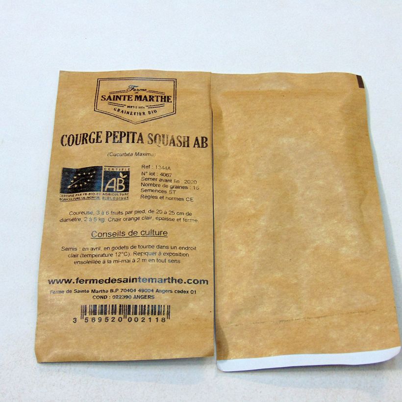 Example of Courge Pepita Squash Bio - Ferme de Sainte Marthe  le sachet de 20 graines environ (6g) as you get
