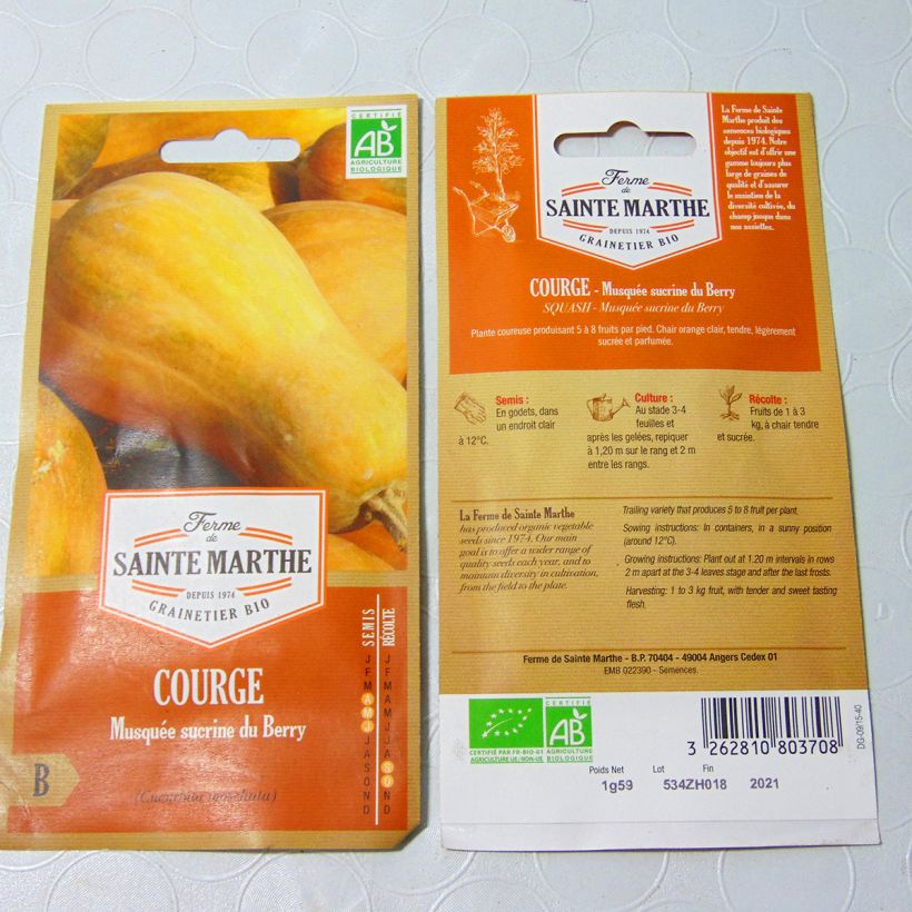 Example of Courge Sucrine du Berry Bio - Ferme de Sainte Marthe le sachet de 8 graines environ (1.2g) as you get