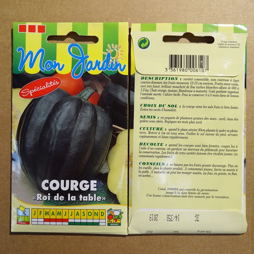 Exemple de spécimen de Courge Table King - Roi de la Table le sachet de 18 graines environ (3g) tel que livré