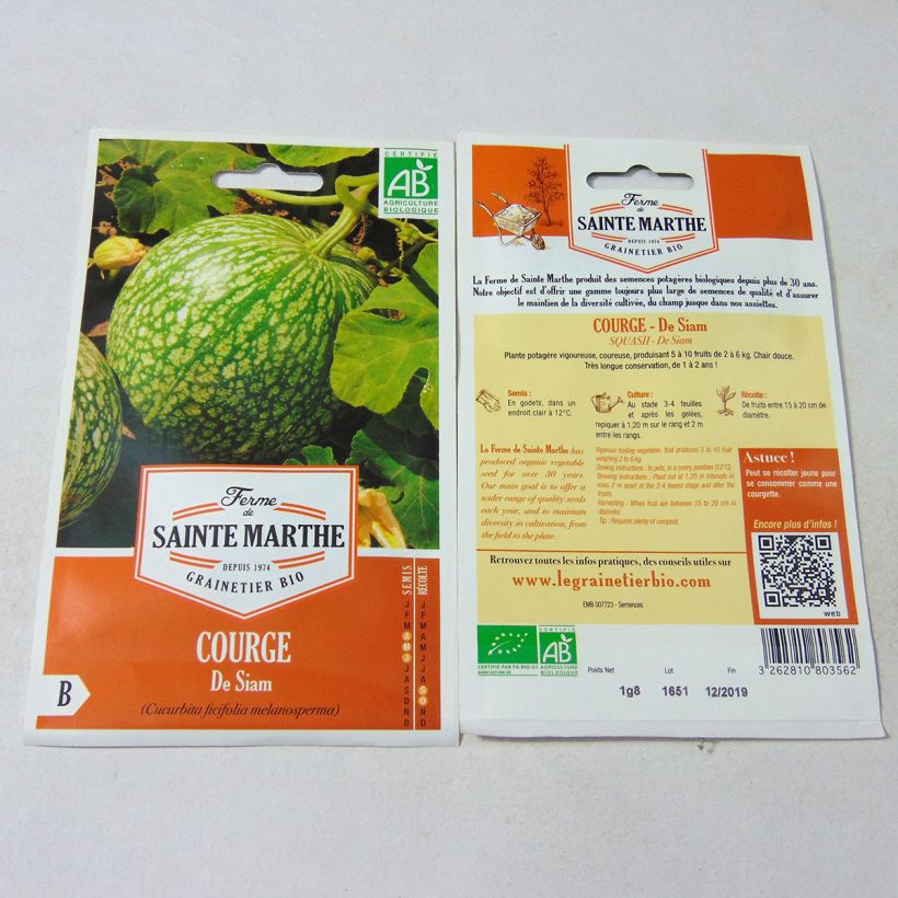 Example of Courge de Siam Bio - Ferme de Sainte Marthe le sachet de 8 graines environ (1,8g) as you get
