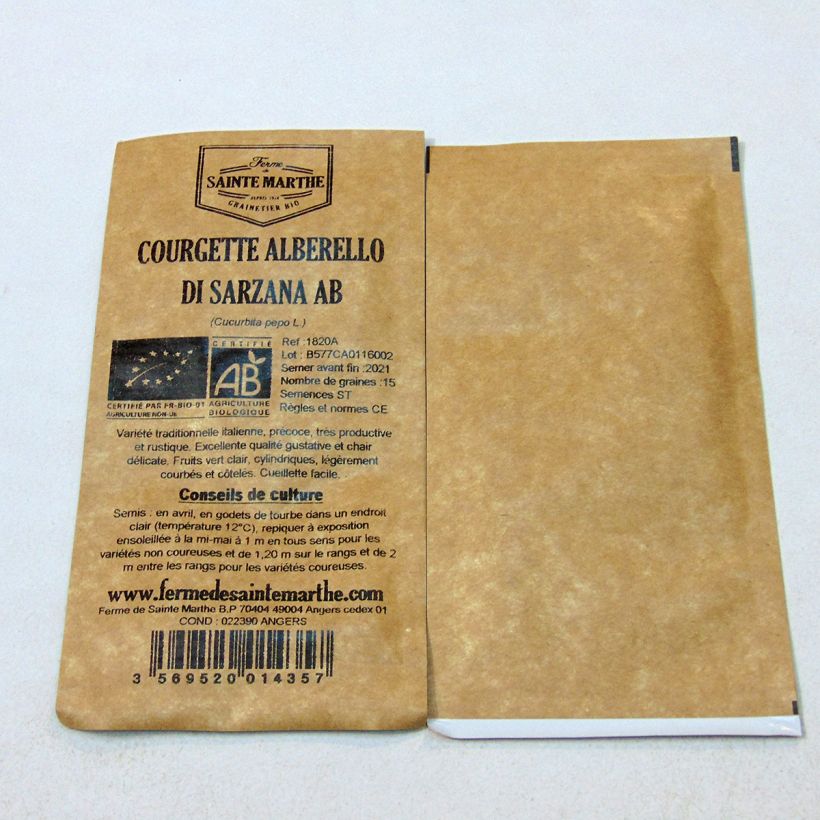 Example of Courgette Alberello di Sarzana Bio - Ferme de Sainte Marthe le sachet de 15 graines environ (2g) as you get