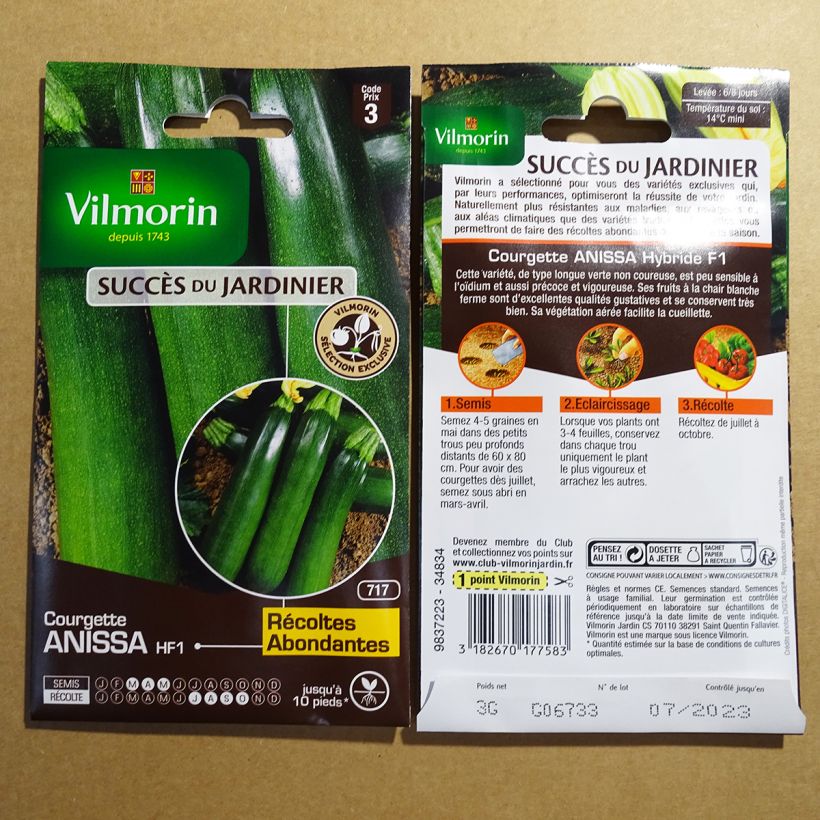 Exemple de spécimen de Courgette Anissa F1 (Création Vilmorin) - Vilmorin le sachet de 15 graines environ (3g) tel que livré