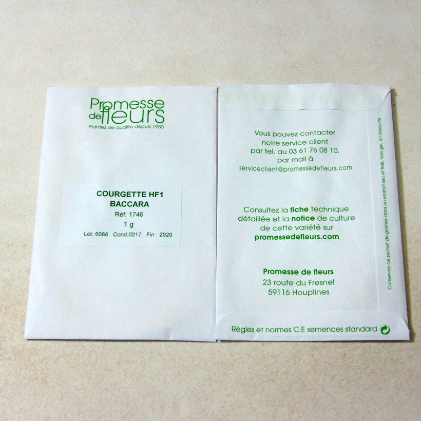 Exemple de spécimen de Courgette Baccara F1 - Cucurbita pepo le sachet de graines de minimum 1 grammes tel que livré