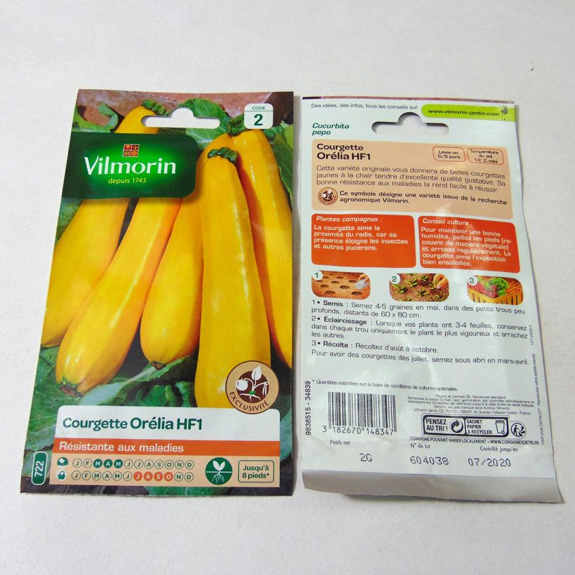 Exemple de spécimen de Courgette Orelia F1 (peau jaune) - Vilmorin le sachet de 12 graines environ (2g) tel que livré