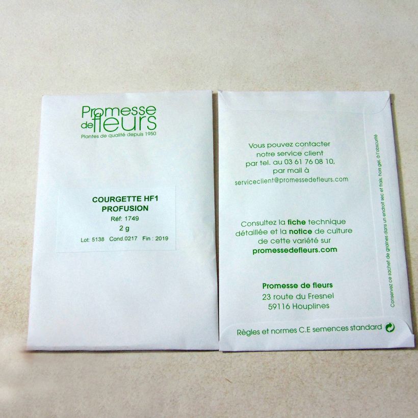 Example of Courgette Profusion F1 - Cucurbita pepo le sachet de +/- 15 graines environ (minimum 2g) as you get