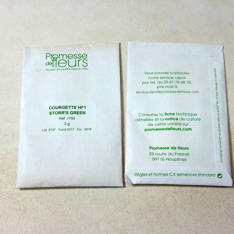 Exemple de spécimen de Courgette Storr's Green F1 le sachet de graines de minimum 5 grammes tel que livré