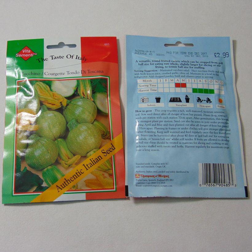 Exemple de spécimen de Courgette Tondo di Toscana le sachet de 45 graines environ tel que livré