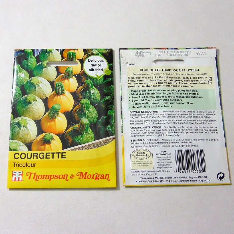 Exemple de spécimen de Courgette Tricolour F1 le sachet de 5 graines environ tel que livré