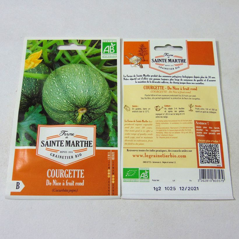 Example of Courgette de Nice à fruit rond Bio - Ferme de Sainte Marthe le sachet de 8 graines environ (1.2g) as you get