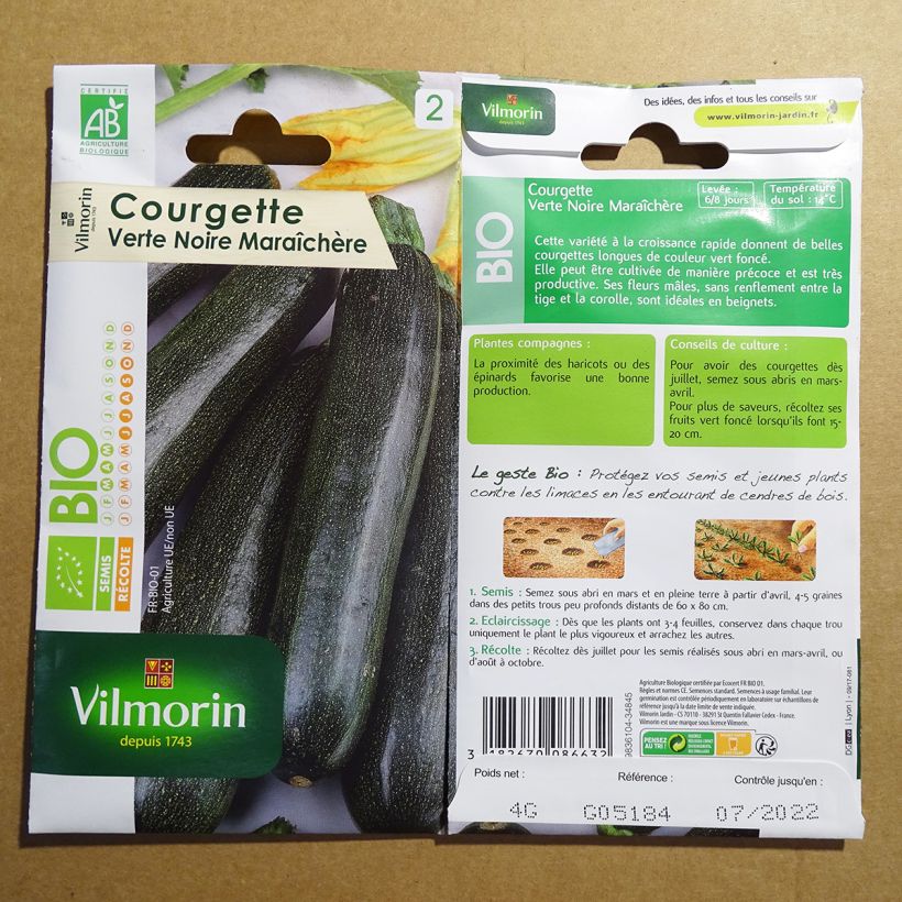 Exemple de spécimen de Courgette verte noire maraîchère Bio - Vilmorin le sachet de 40 graines environ (4g) tel que livré