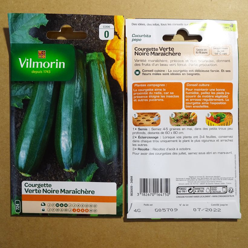 Exemple de spécimen de Courgette verte noire maraîchère - Vilmorin le sachet de 40 graines environ (4g) tel que livré