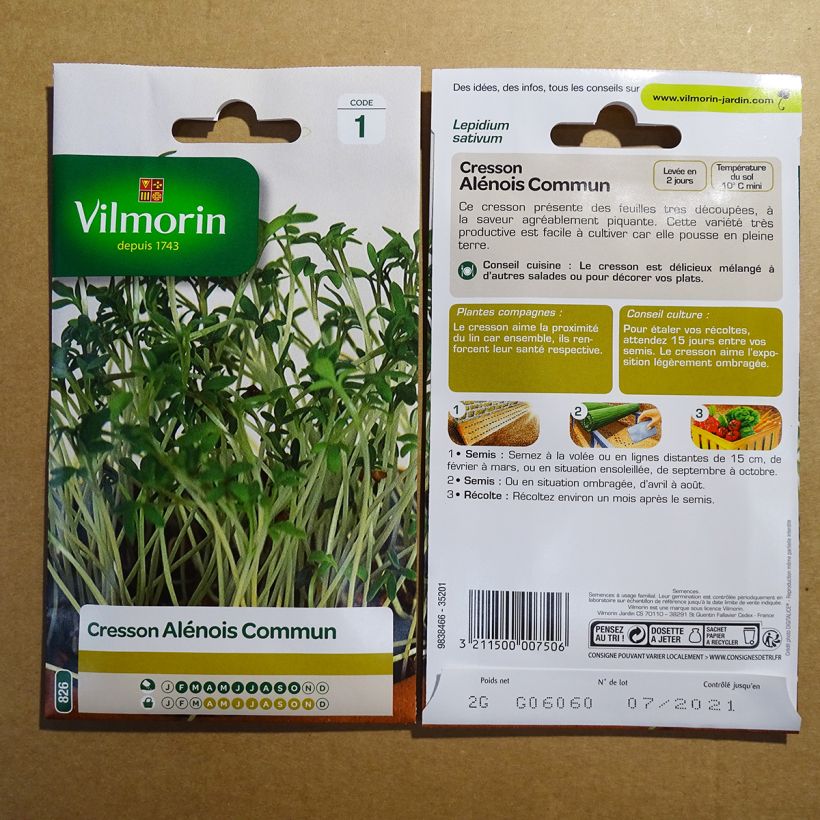 Exemple de spécimen de Cresson alénois commun - Vilmorin le sachet de 800 graines environ (2g) tel que livré