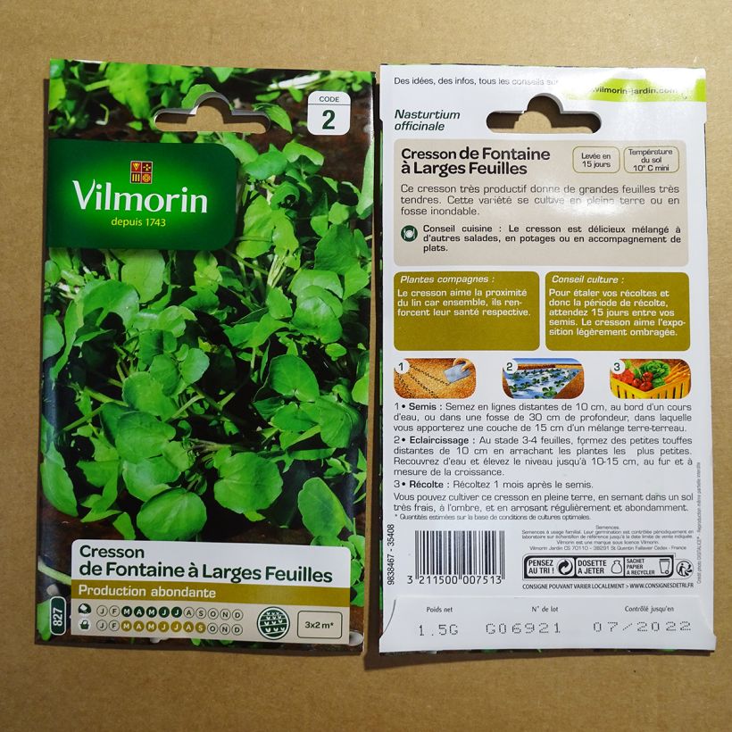 Exemple de spécimen de Cresson de Fontaine à larges feuilles - Vilmorin le sachet de 450 graines environ (1g) tel que livré