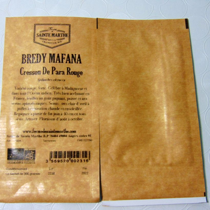 Exemple de spécimen de Cresson du Brésil Rouge Bio - Bredy Mafana - Ferme de Sainte Marthe le sachet de 300 graines environ tel que livré