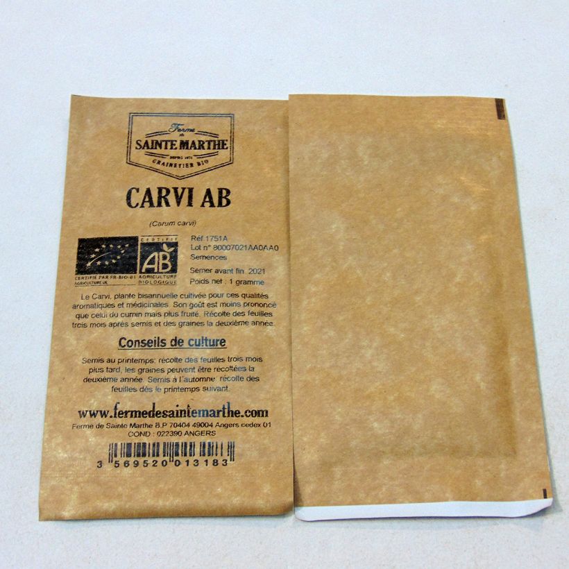 Example of Cumin des prés ou Carvi Bio - Ferme de Sainte Marthe le sachet de graines de 1 grammes as you get