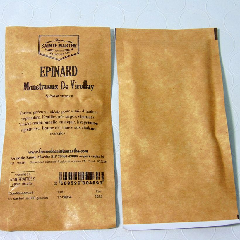 Exemple de spécimen de Epinard Monstrueux de Viroflay Bio - Ferme de Sainte Marthe le sachet de 800 graines environ tel que livré