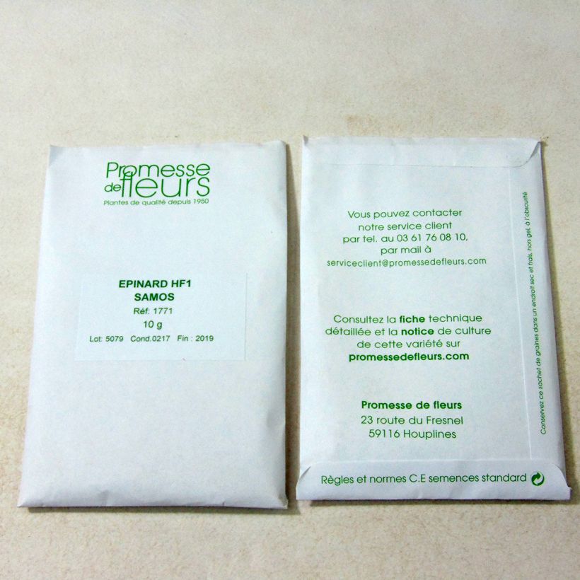 Example of Epinard Samos F1 le sachet de +/- 700 graines environ (minimum 10g) as you get