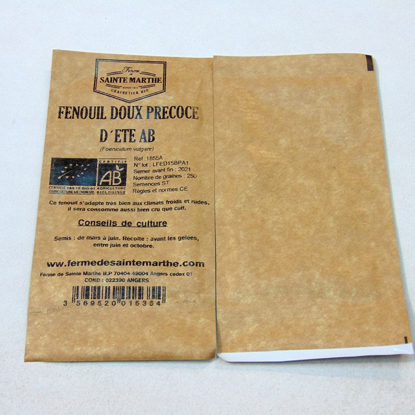Exemple de spécimen de Fenouil Doux Précoce d'Eté Bio - Ferme de Sainte Marthe le sachet de 250 graines environ (1g) tel que livré