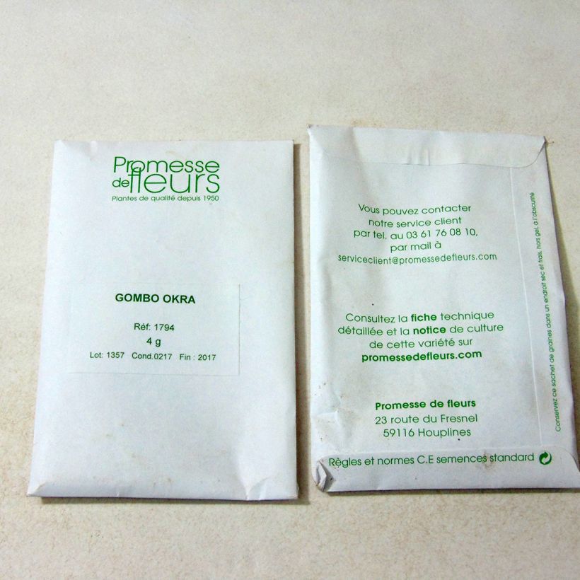 Example of Gombo Okra - Abelmoschus esculentus le sachet de +/- 35 graines environ (minimum 4g) as you get