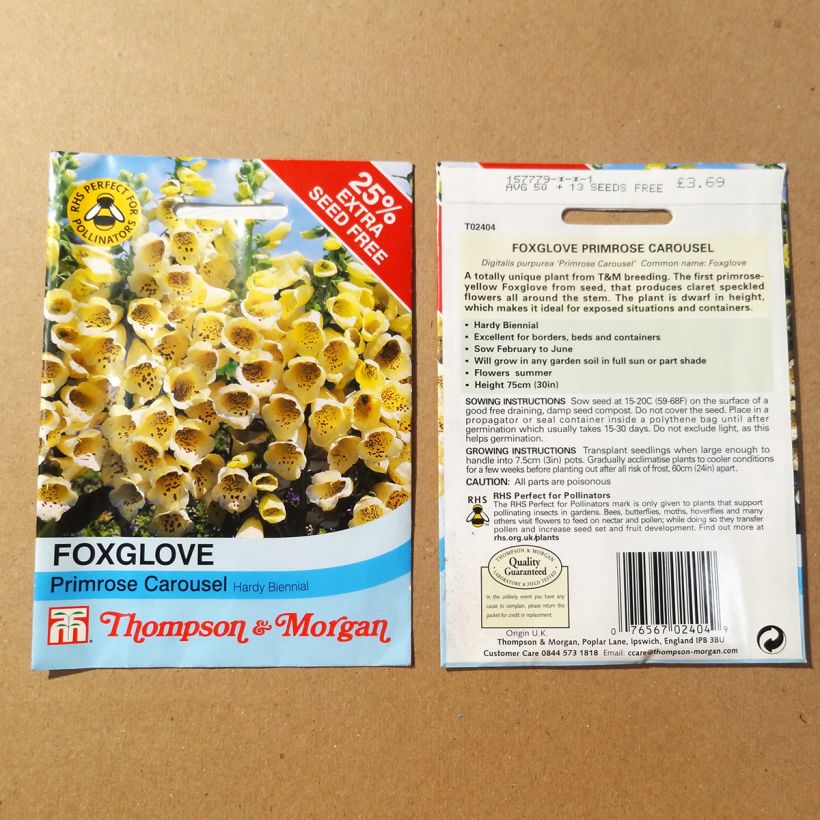 Exemple de spécimen de Graines de Digitale Primrose Carousel - Digitalis purpurea le sachet de 50 graines environ tel que livré