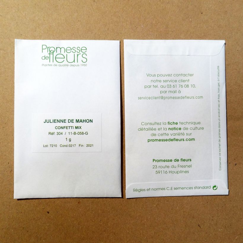 Exemple de spécimen de Graines de Julienne de Mahon Confetti Mix le sachet de +/- 1700 graines environ (minimum 1g) tel que livré