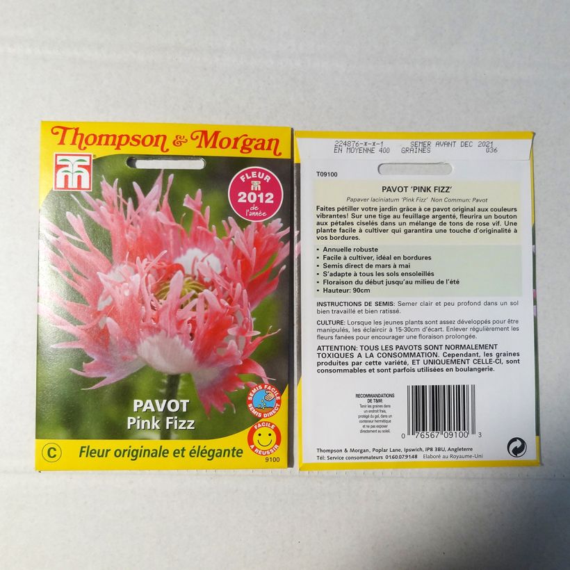 Exemple de spécimen de Graines de Pavot annuel Pink Fizz - Papaver somniferum le sachet de 500 graines environ tel que livré