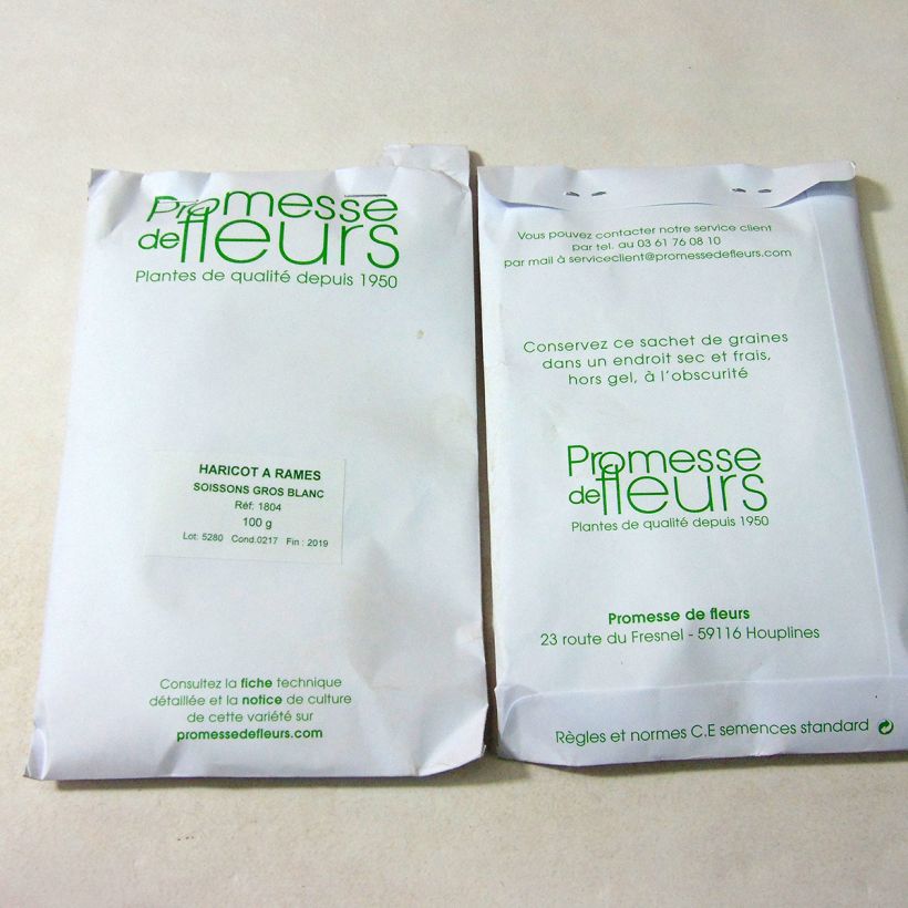 Exemple de spécimen de Haricot à rames à écosser Soissons gros blanc le sachet de 200 graines environ (100g) tel que livré