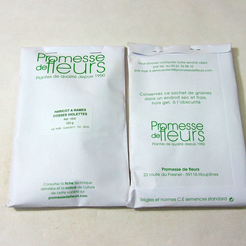 Example of Haricot à rames mangetout à cosses violettes sans fil le sachet de +/- 200 graines environ (minimum 100g) as you get