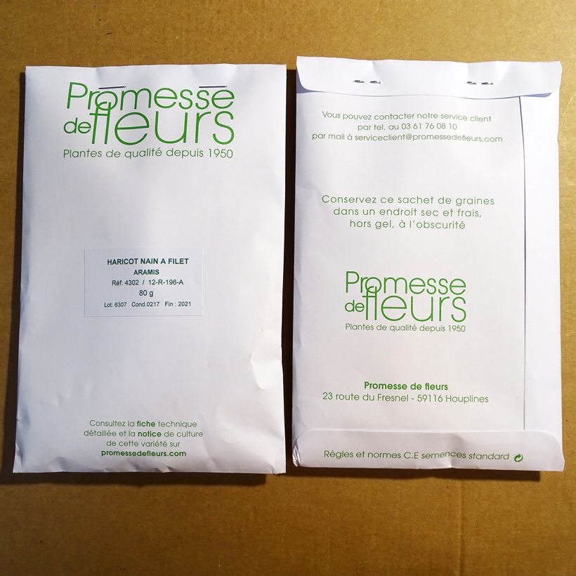 Exemple de spécimen de Haricot nain Aramis sans fil le sachet de graines de minimum 80 grammes tel que livré