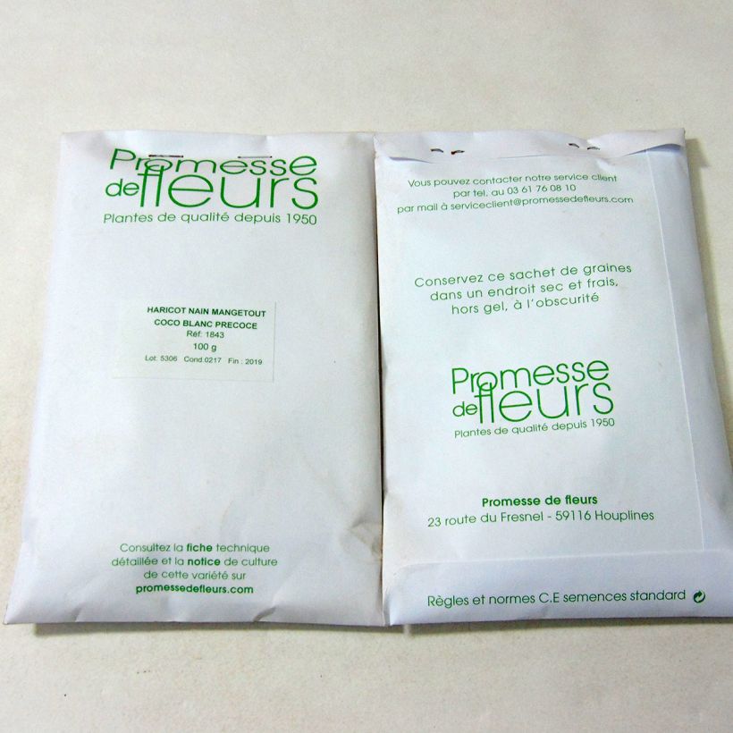 Exemple de spécimen de Haricot nain à écosser Coco Blanc précoce le sachet de 180 graines environ (minimum 100g) tel que livré