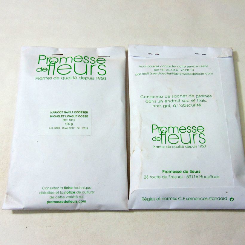 Exemple de spécimen de Haricot nain à écosser Michelet longue cosse le sachet de 180 graines environ (minimum 100g) tel que livré