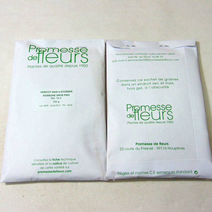Exemple de spécimen de Haricot nain à écosser Soissons gros pied le sachet de 200 graines environ (100g) tel que livré