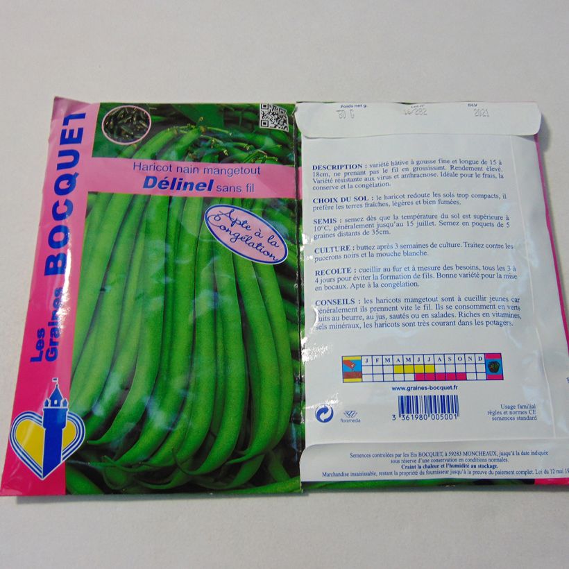Exemple de spécimen de Haricot nain à filet Delinel - Phaseolus vulgaris le sachet de 160 graines environ (80g) tel que livré