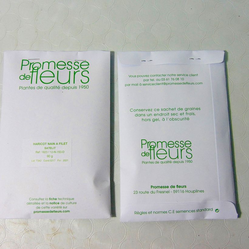 Exemple de spécimen de Haricot nain à filet Satelit le sachet de graines de minimum 90 grammes tel que livré